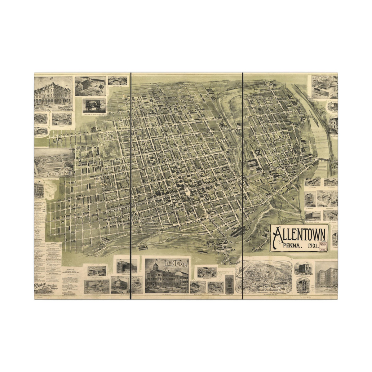 Allentown, Pennsylvania 1901 — Bird's-Eye View Map on Canvas