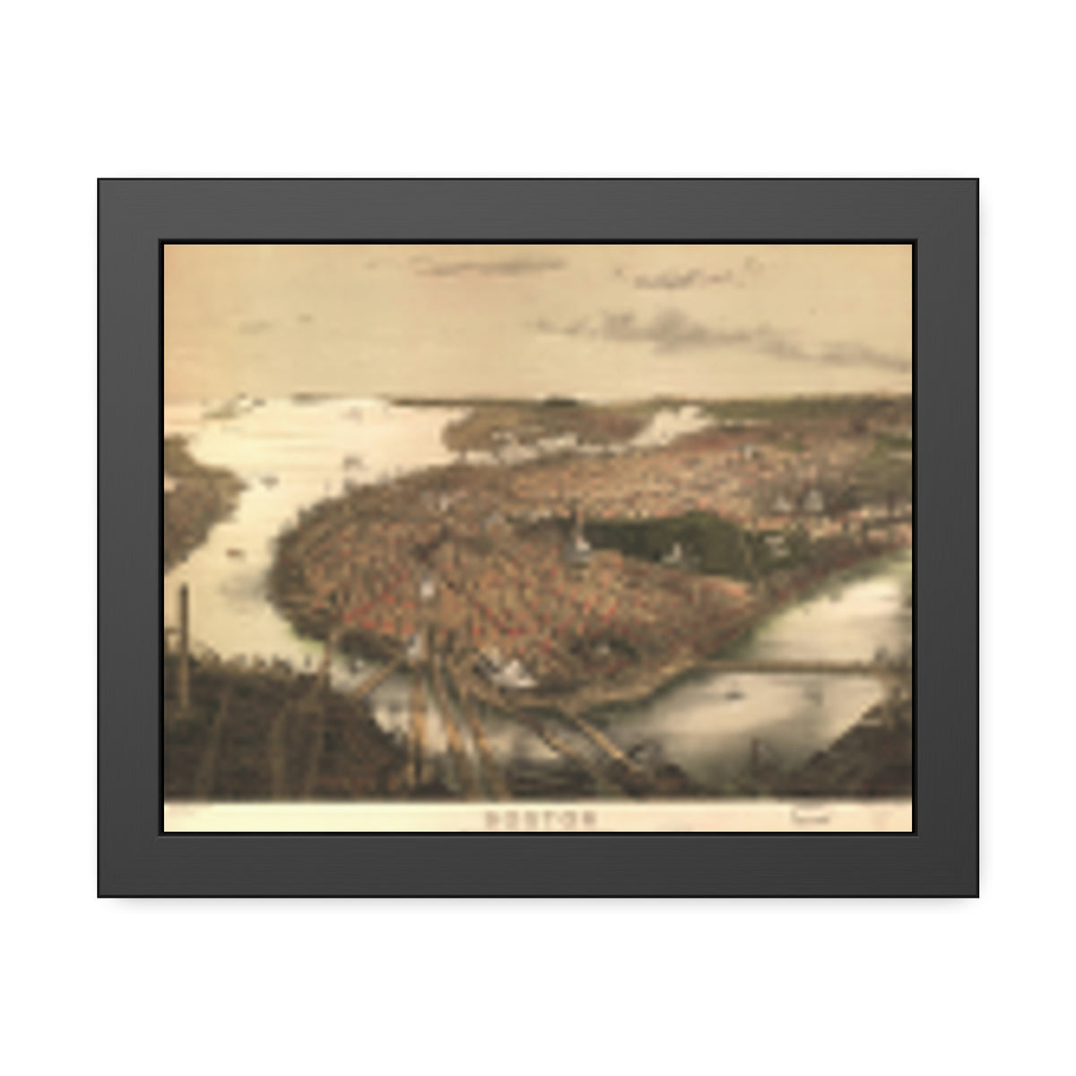 Boston, Massachusetts 1877 — Framed Bird's-Eye View Map