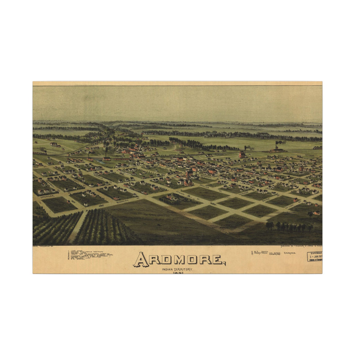 Ardmore, Oklahoma 1891 — Bird's-Eye View Map on Canvas