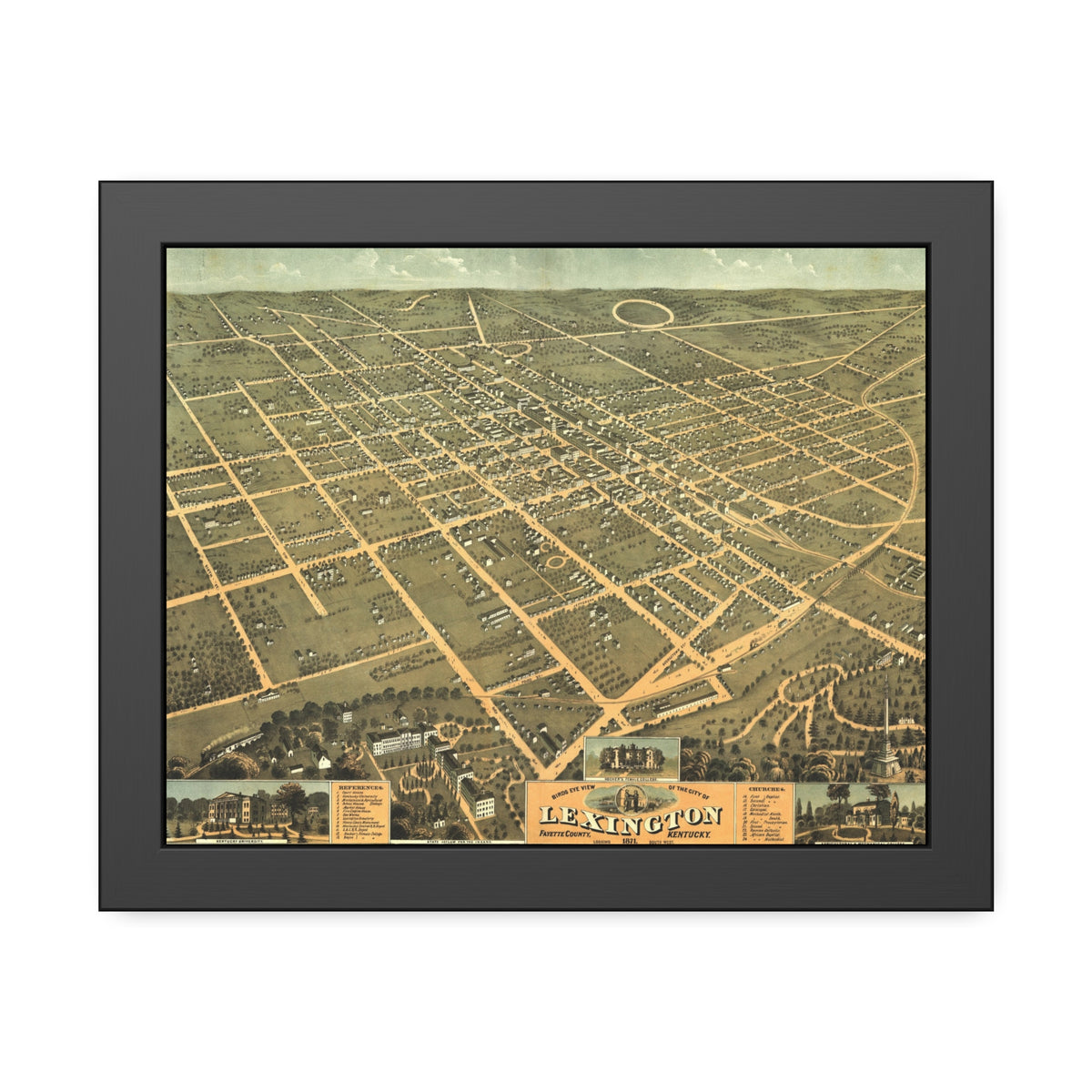 Lexington, Kentucky 1871 — Framed Bird's-Eye View Map