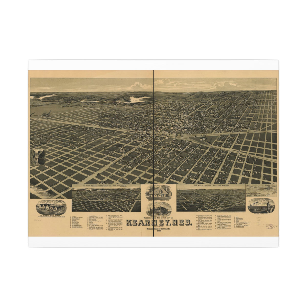 Kearney, Nebraska 1889 — Bird's-Eye View Map on Canvas