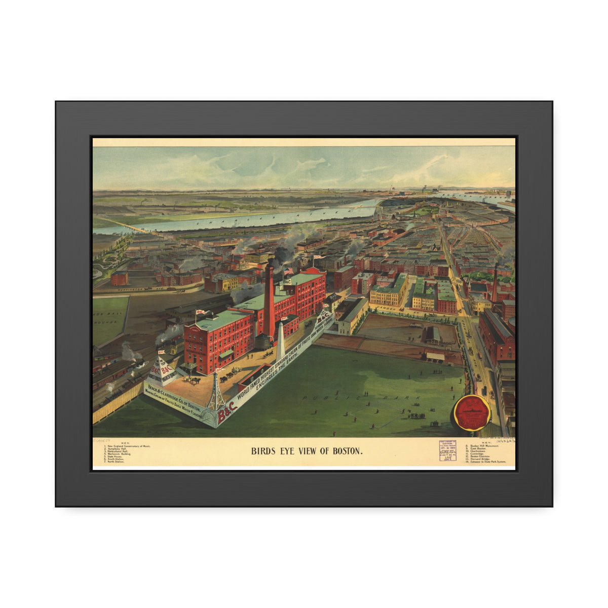 Boston, Massachusetts 1902 — Framed Bird's-Eye View Map