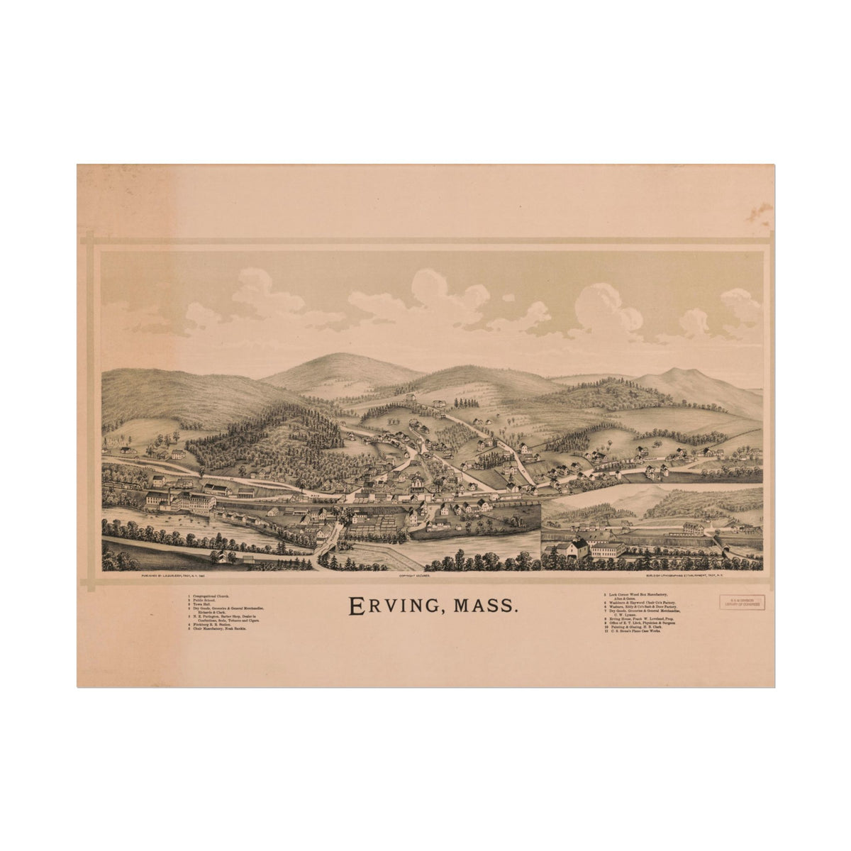 Erving, Massachusetts 1891 — Bird's-Eye View Map Print