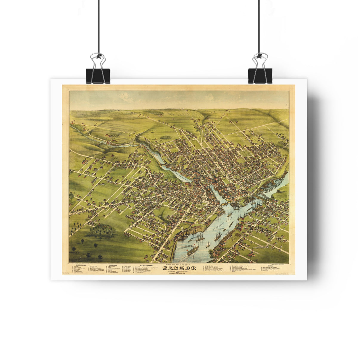 Bangor, Maine 1875 — Bird's-Eye View Map Print