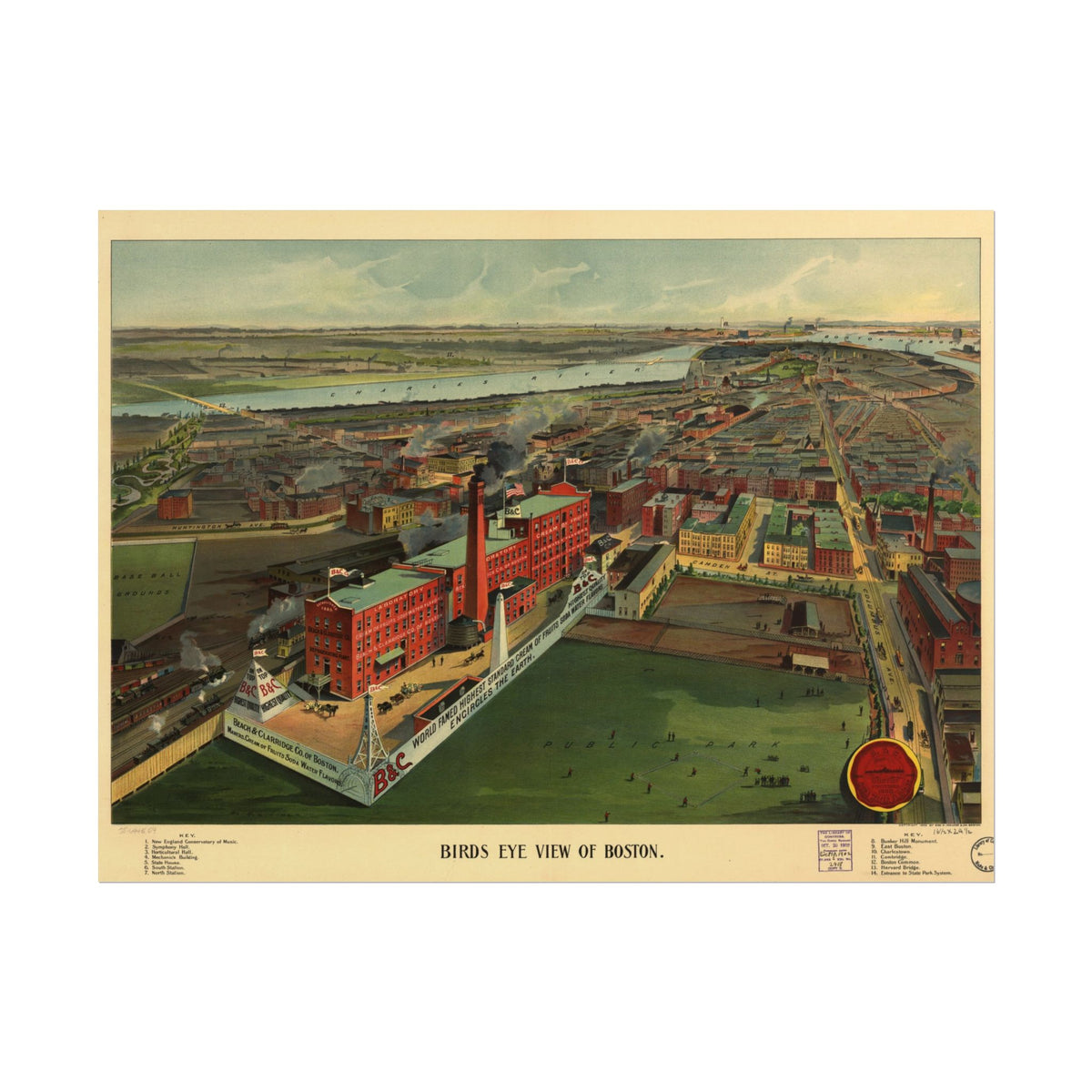 Boston, Massachusetts 1902 — Bird's-Eye View Map Print