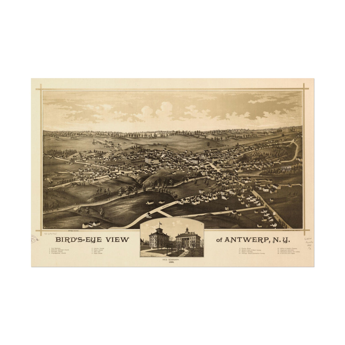 Antwerp, New York 1888 — Bird's-Eye View Map Print