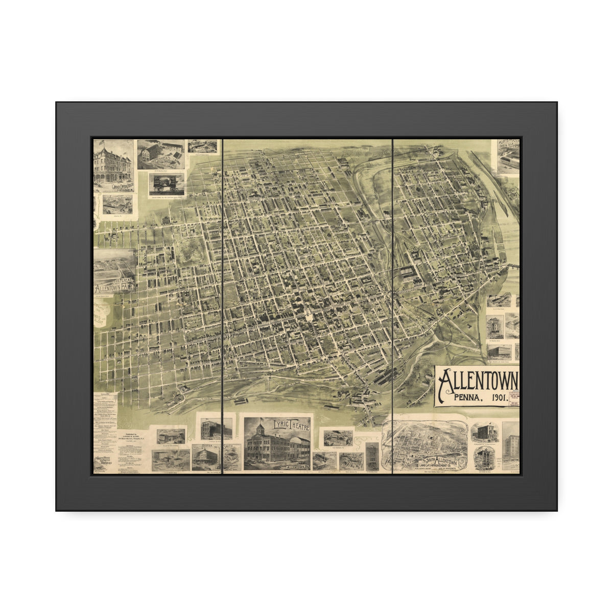 Allentown, Pennsylvania 1901 — Framed Bird's-Eye View Map
