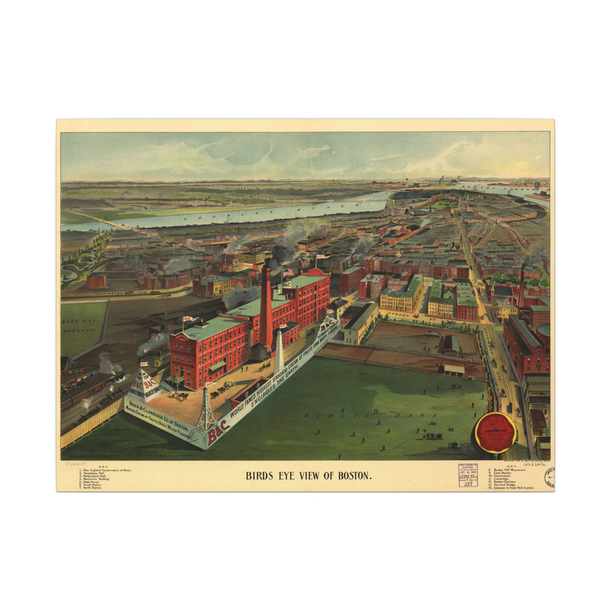 Boston, Massachusetts 1902 — Bird's-Eye View Map on Canvas