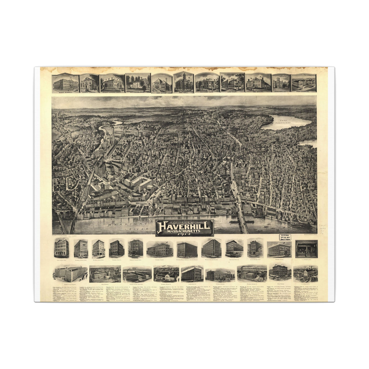 Haverhill, Massachusetts 1914 — Bird's-Eye View Map on Canvas