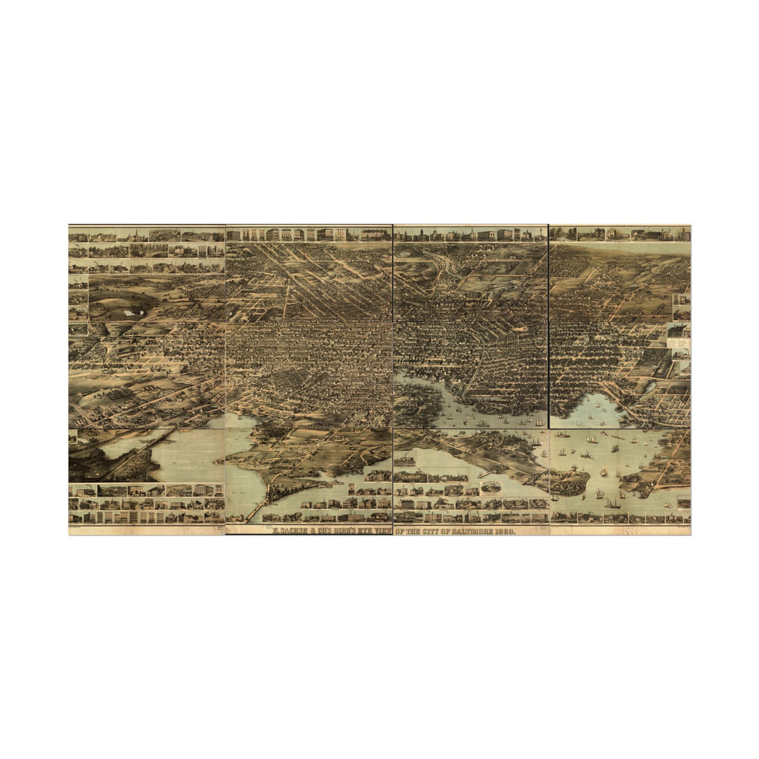 Baltimore, Maryland 1870 — Bird's-Eye View Map Print