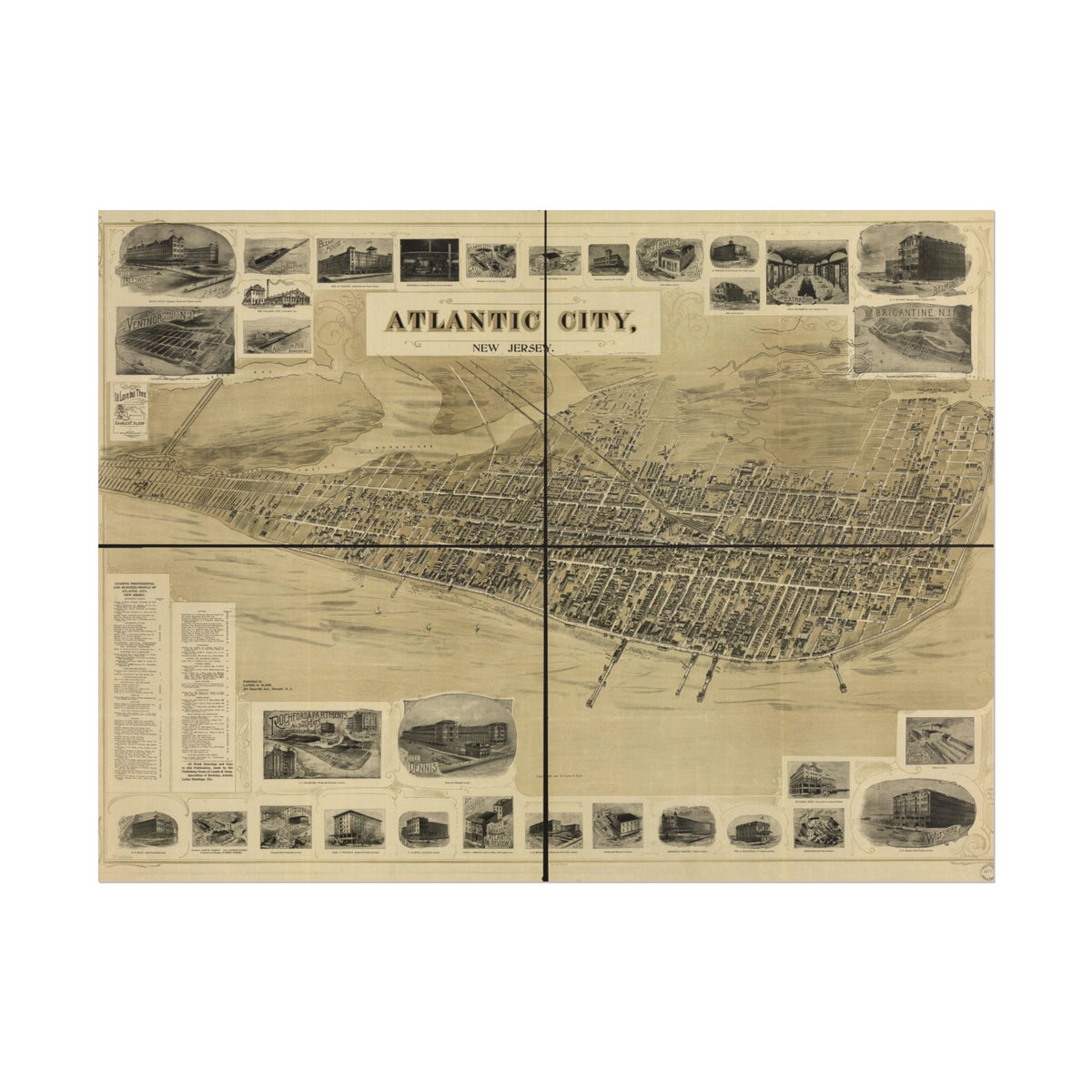 Atlantic City, New Jersey 1900 — Bird's-Eye View Map Print