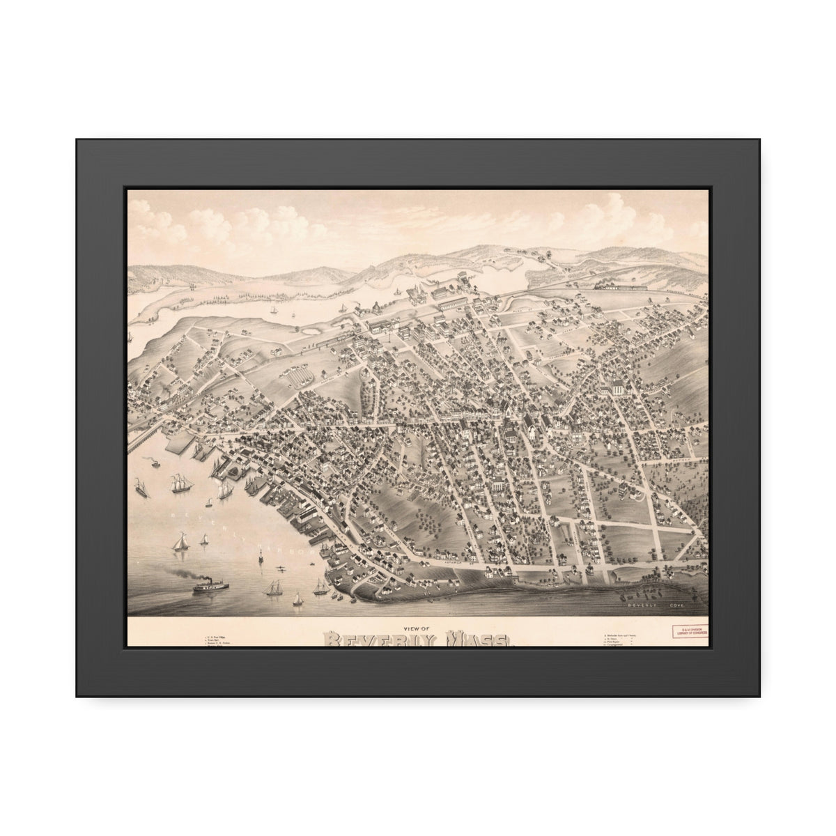 Beverly, Massachusetts 1879 — Framed Bird's-Eye View Map