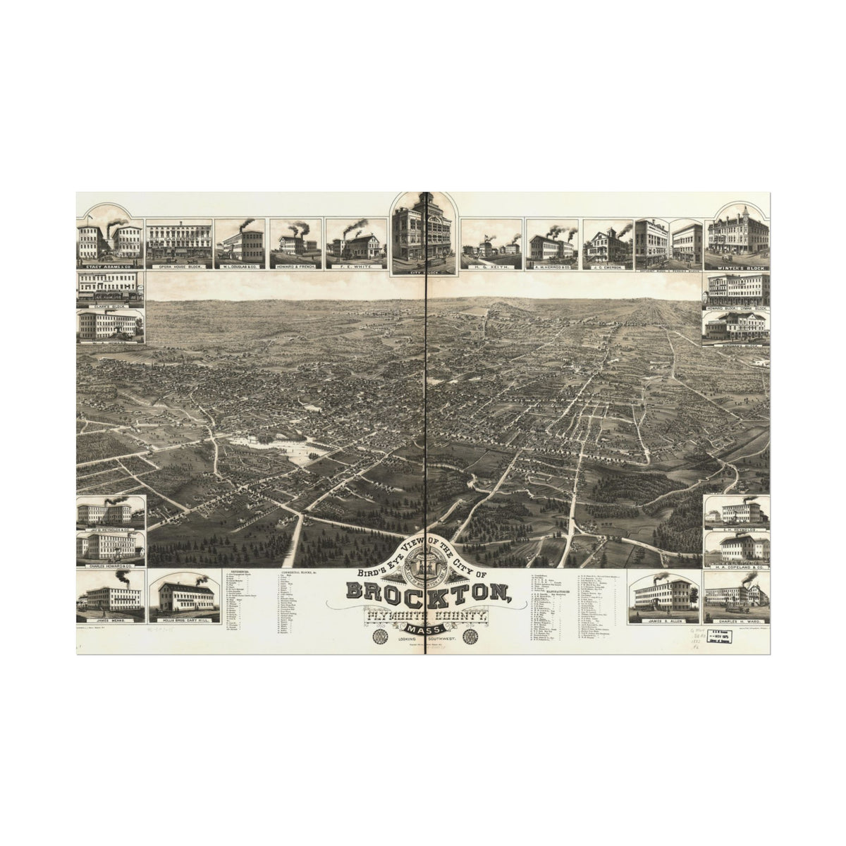 Brockton, Massachusetts 1882 — Bird's-Eye View Map Print