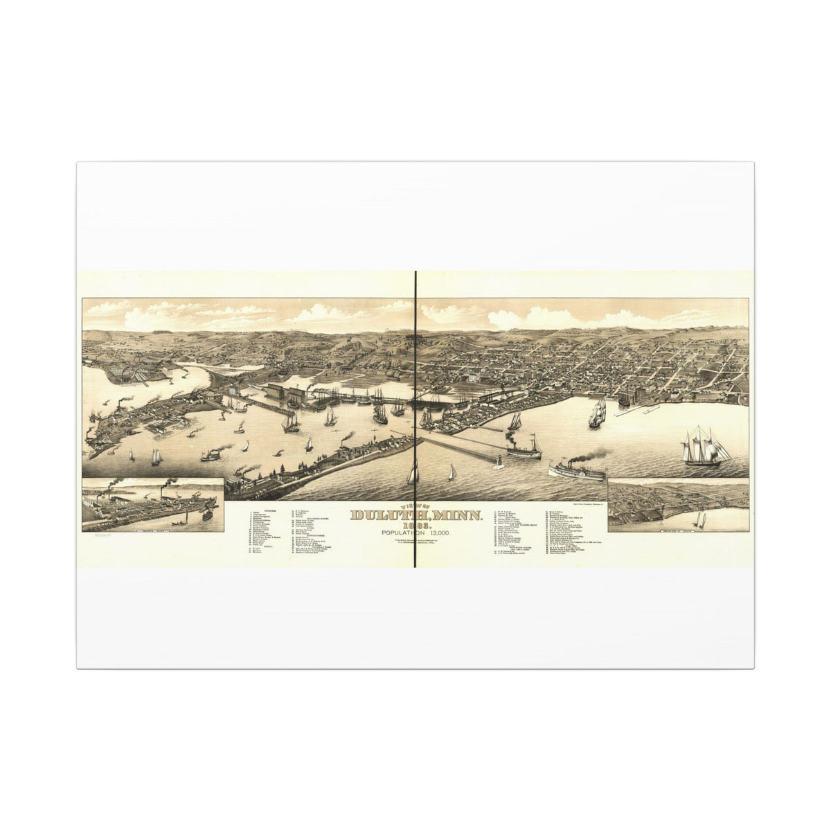 Duluth, Minnesota 1883 — Bird's-Eye View Map on Canvas