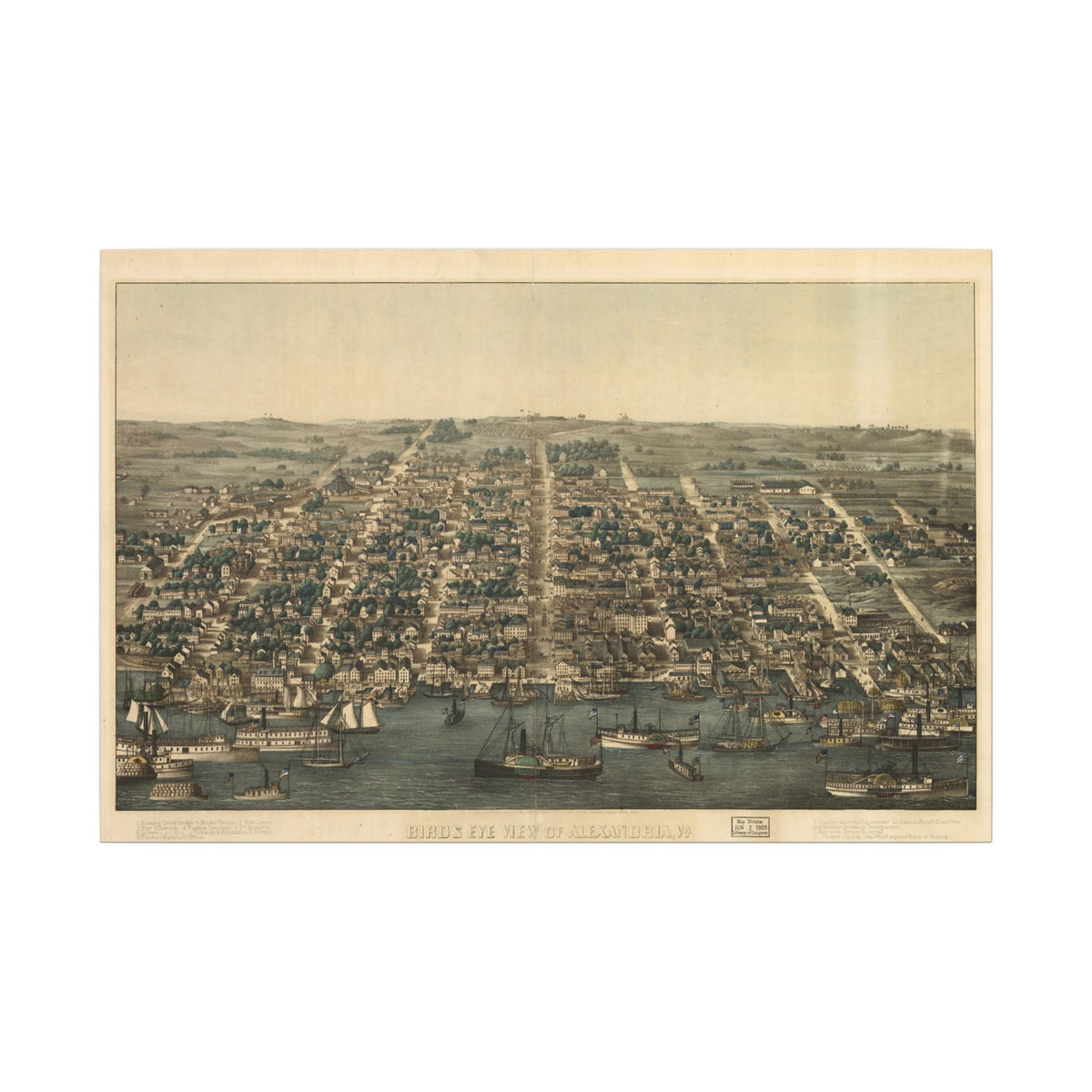 Alexandria, Virginia 1863 — Bird's-Eye View Map on Canvas