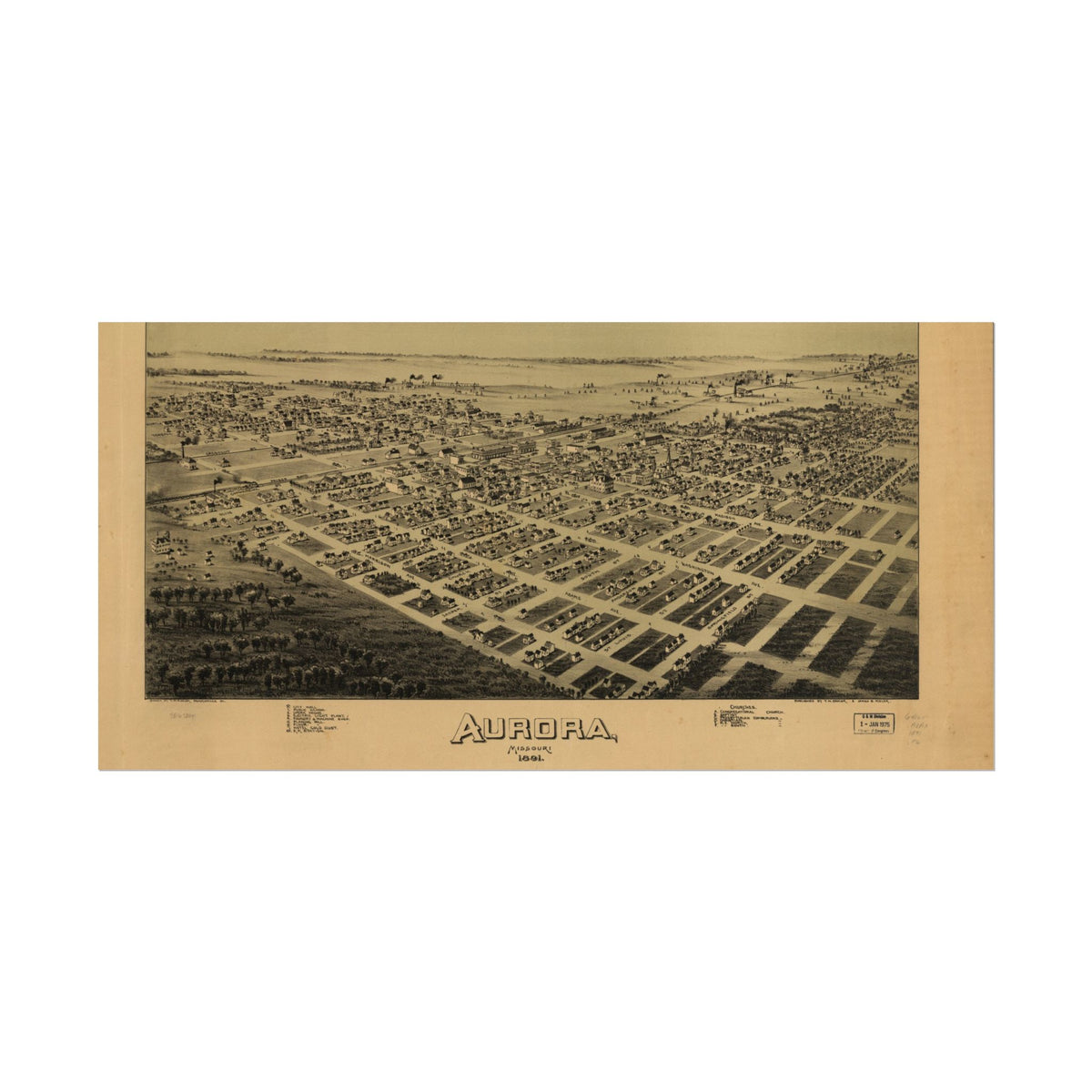 Aurora, Missouri 1891 — Bird's-Eye View Map Print