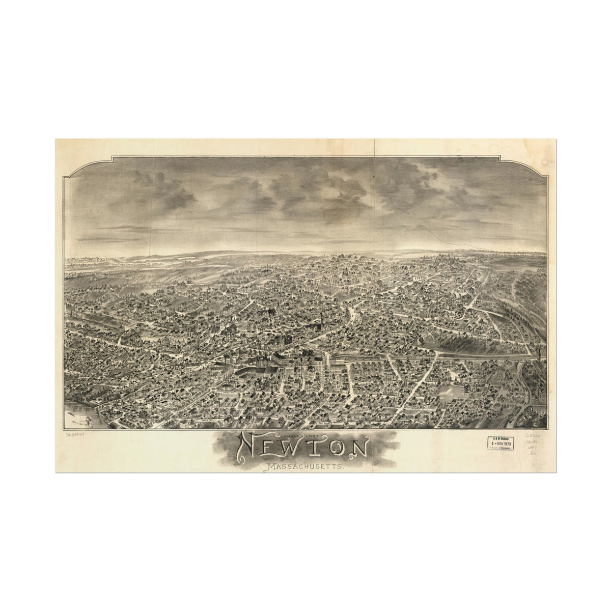 Newton, Massachusetts 1897 — Bird's-Eye View Map Print
