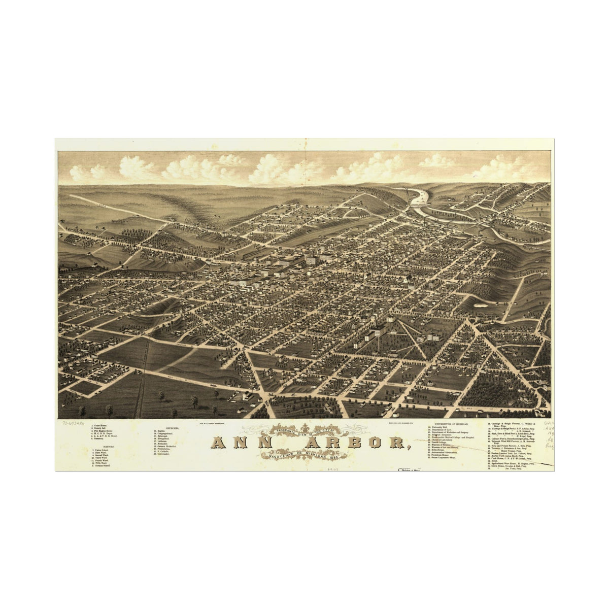 Ann Arbor, Michigan 1880 — Bird's-Eye View Map Print