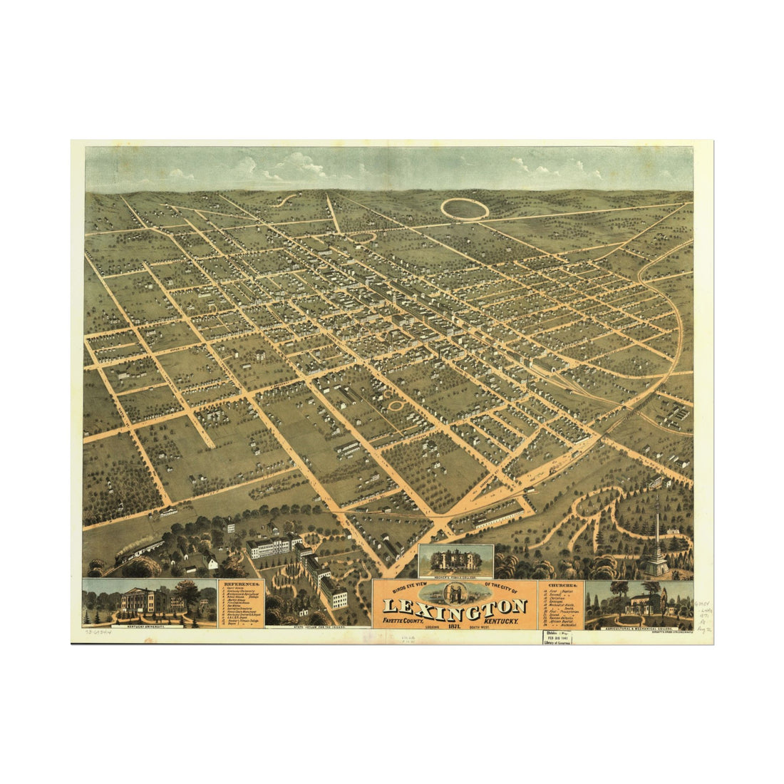 Lexington, Kentucky 1871 — Bird's-Eye View Map Print