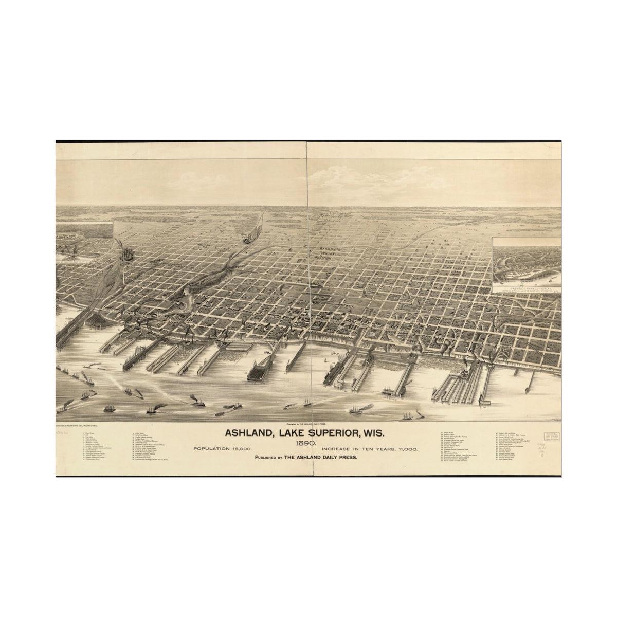 Ashland, Wisconsin 1890 — Bird's-Eye View Map Print