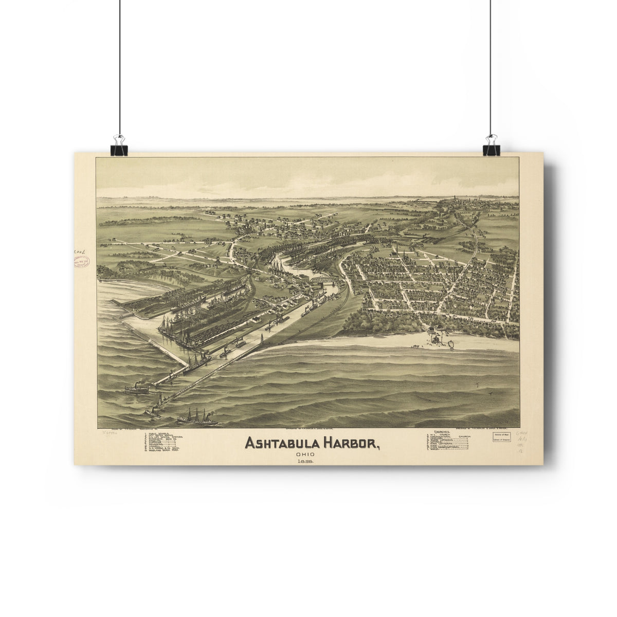 Ashtabula, Ohio 1896 — Bird's-Eye View Map Print