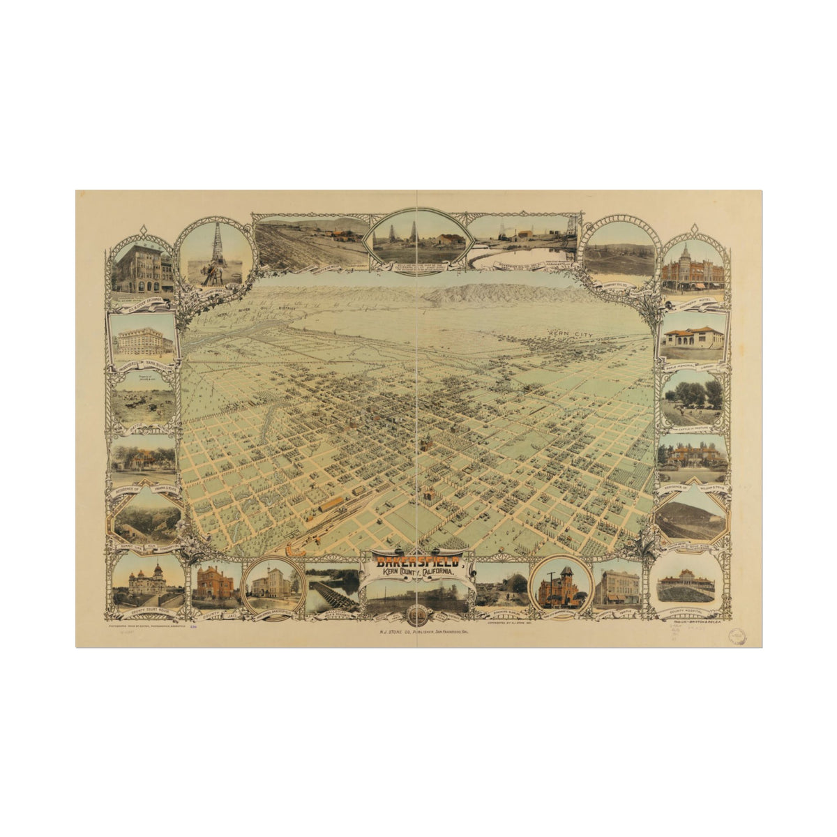 Bakersfield, California 1901 — Bird's-Eye View Map Print