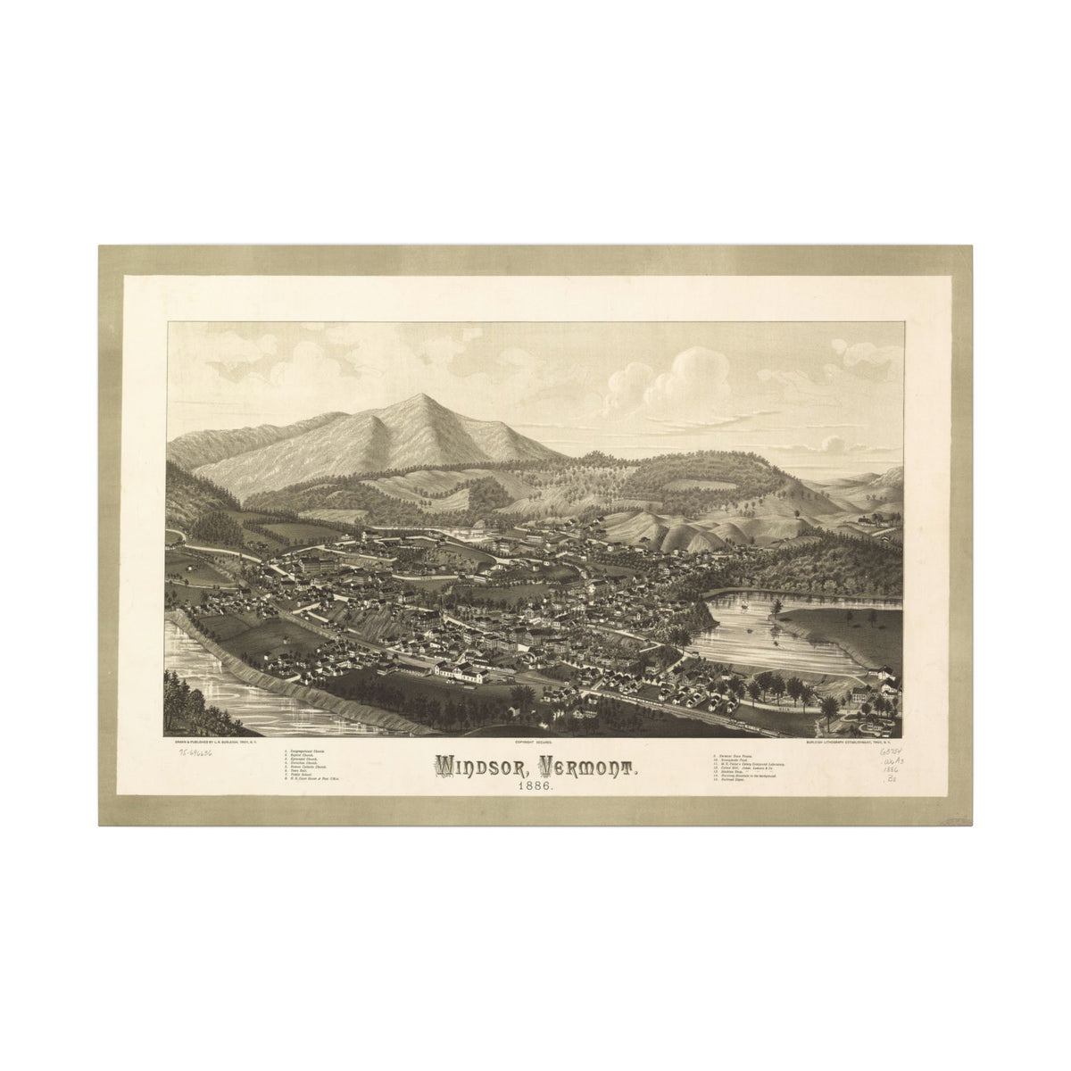 Windsor, Vermont 1886 — Bird's-Eye View Map on Canvas