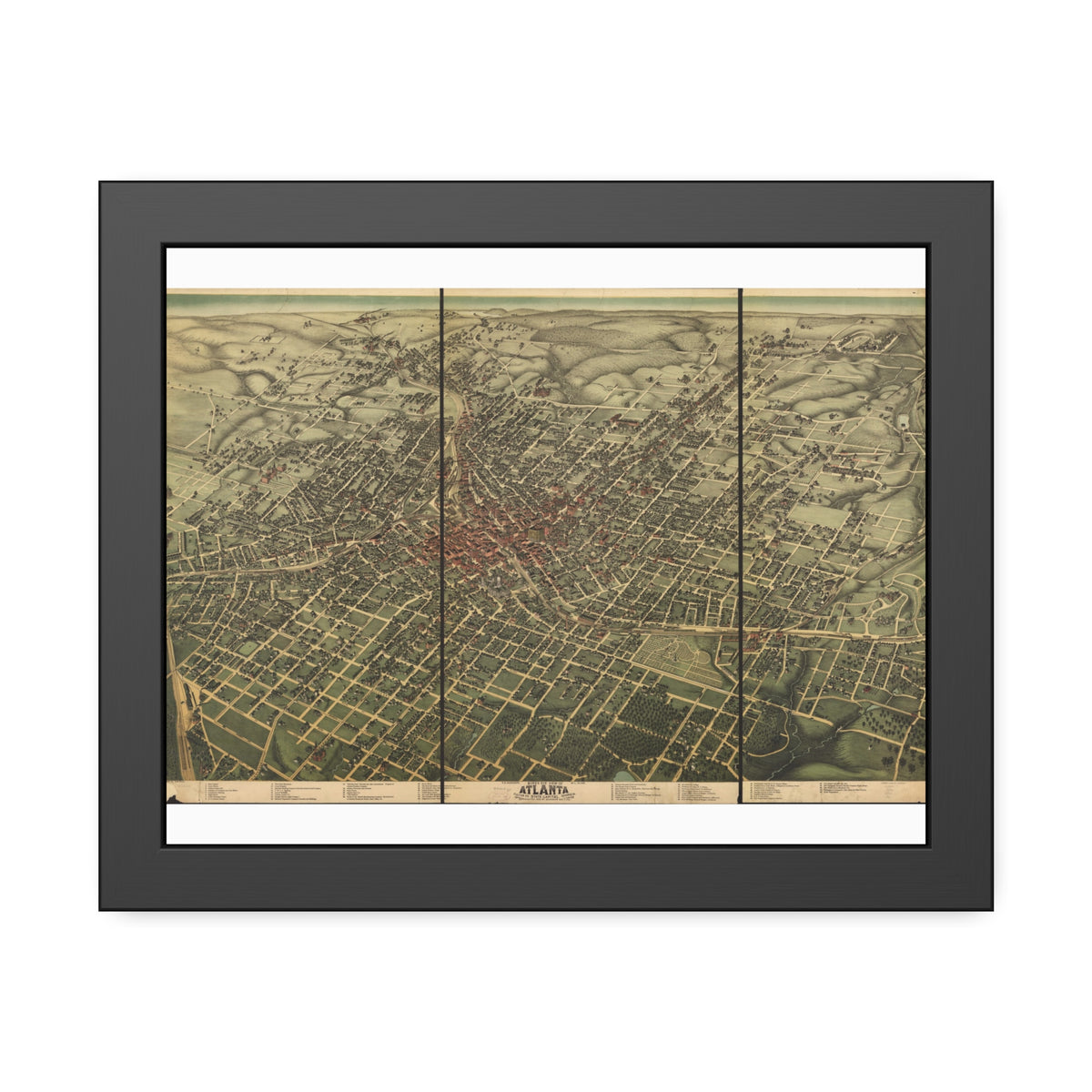 Atlanta, Georgia 1892 — Framed Bird's-Eye View Map