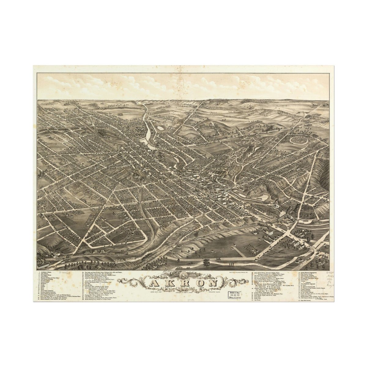 Akron, Ohio 1882 — Bird's-Eye View Map Print