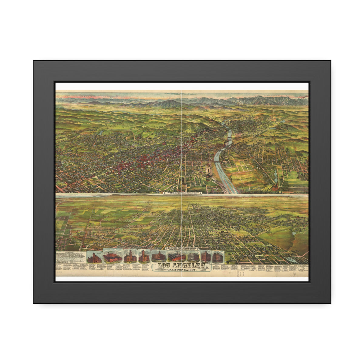 Los Angeles, California 1894 — Framed Bird's-Eye View Map