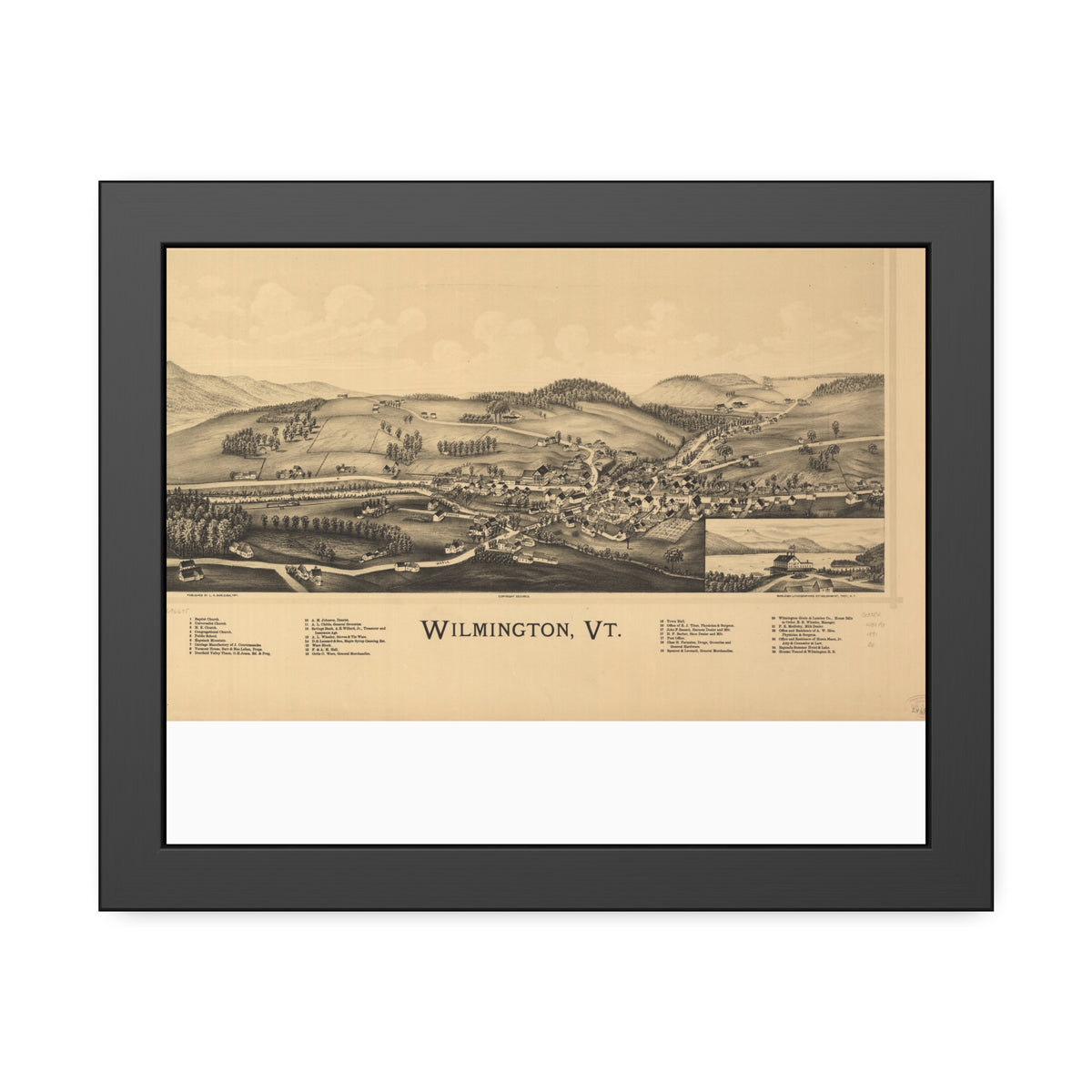 Wilmington, Vermont 1891 — Framed Bird's-Eye View Map