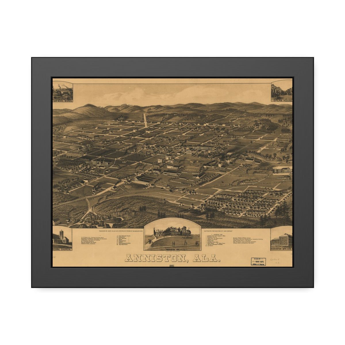 Anniston, Alabama 1887 — Framed Bird's-Eye View Map