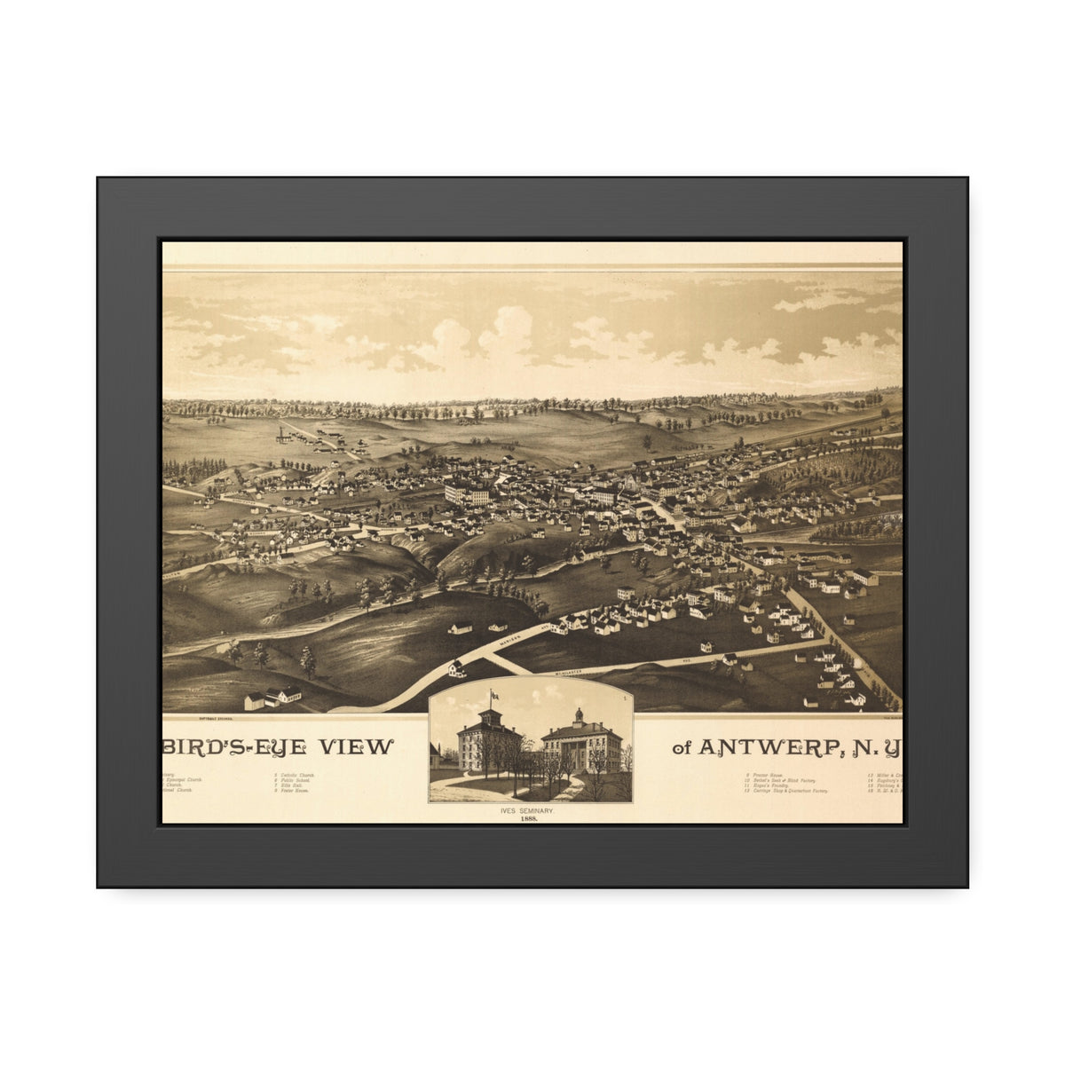 Antwerp, New York 1888 — Framed Bird's-Eye View Map