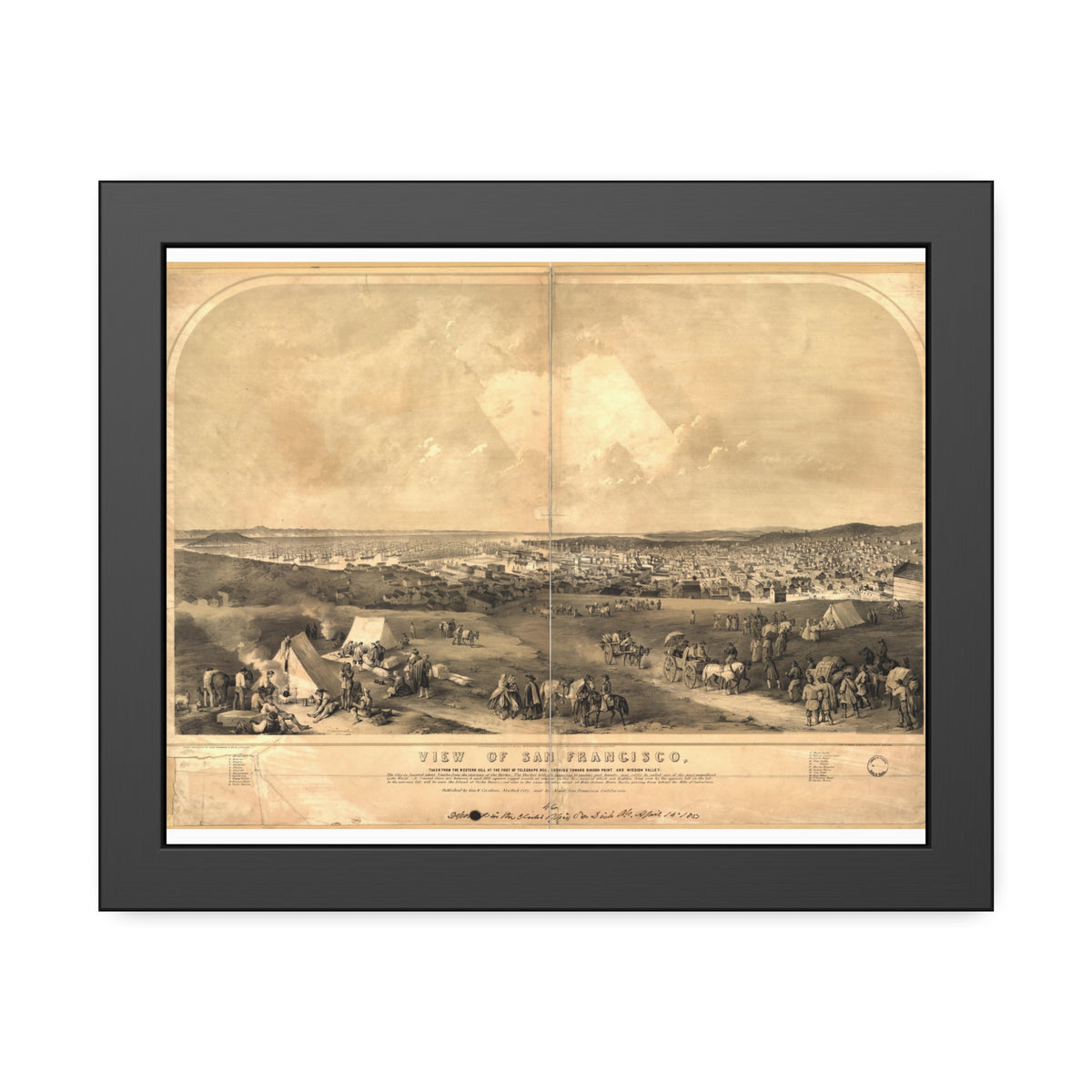 San Francisco, California 1851 — Framed Bird's-Eye View Map
