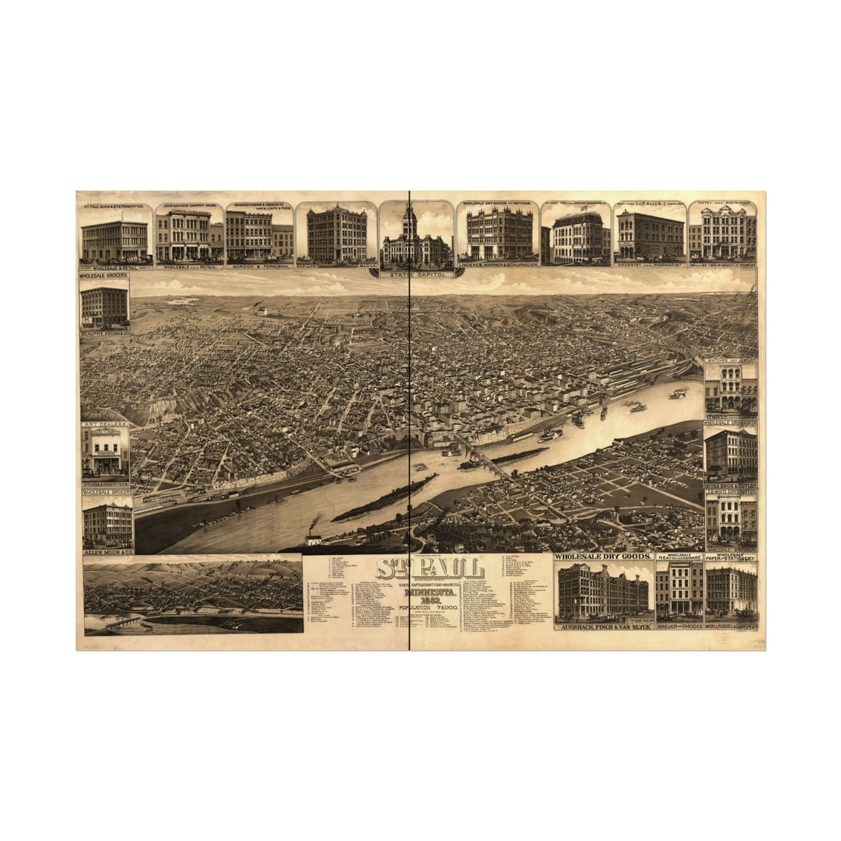 Saint Paul, Minnesota 1883 — Bird's-Eye View Map Print