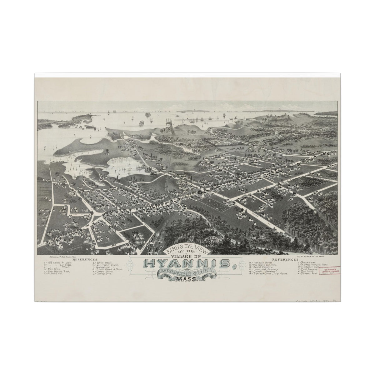 Hyannis, Massachusetts 1884 — Bird's-Eye View Map on Canvas