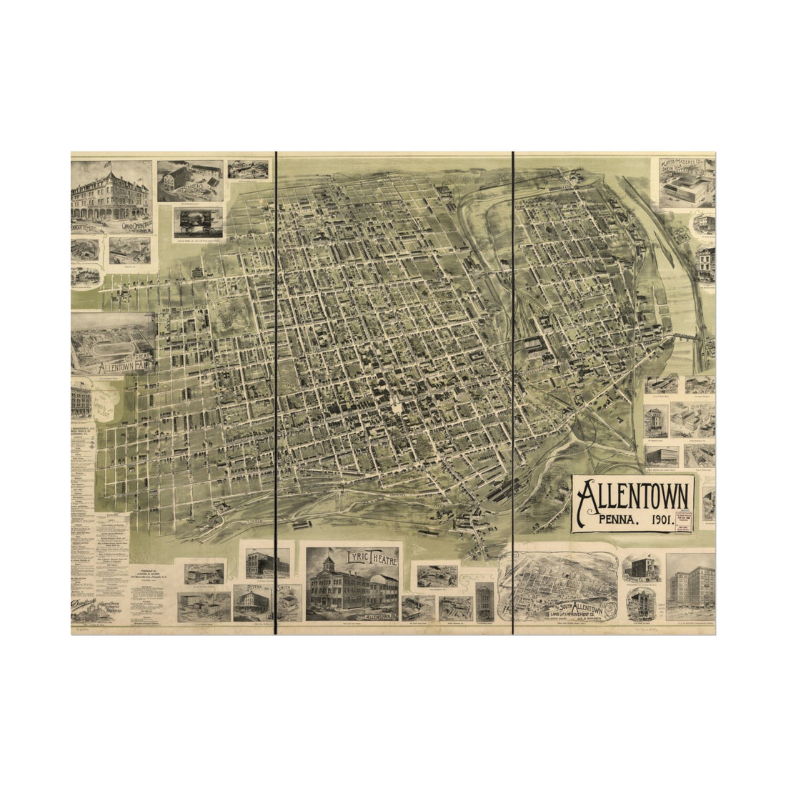 Allentown, Pennsylvania 1901 — Bird's-Eye View Map Print