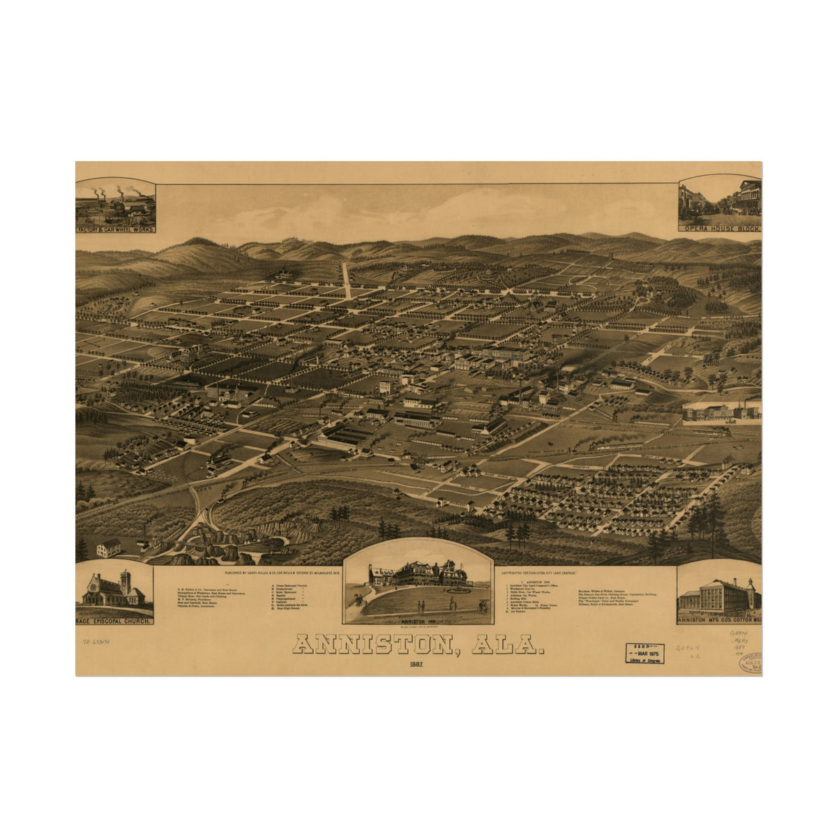 Anniston, Alabama 1887 — Bird's-Eye View Map Print