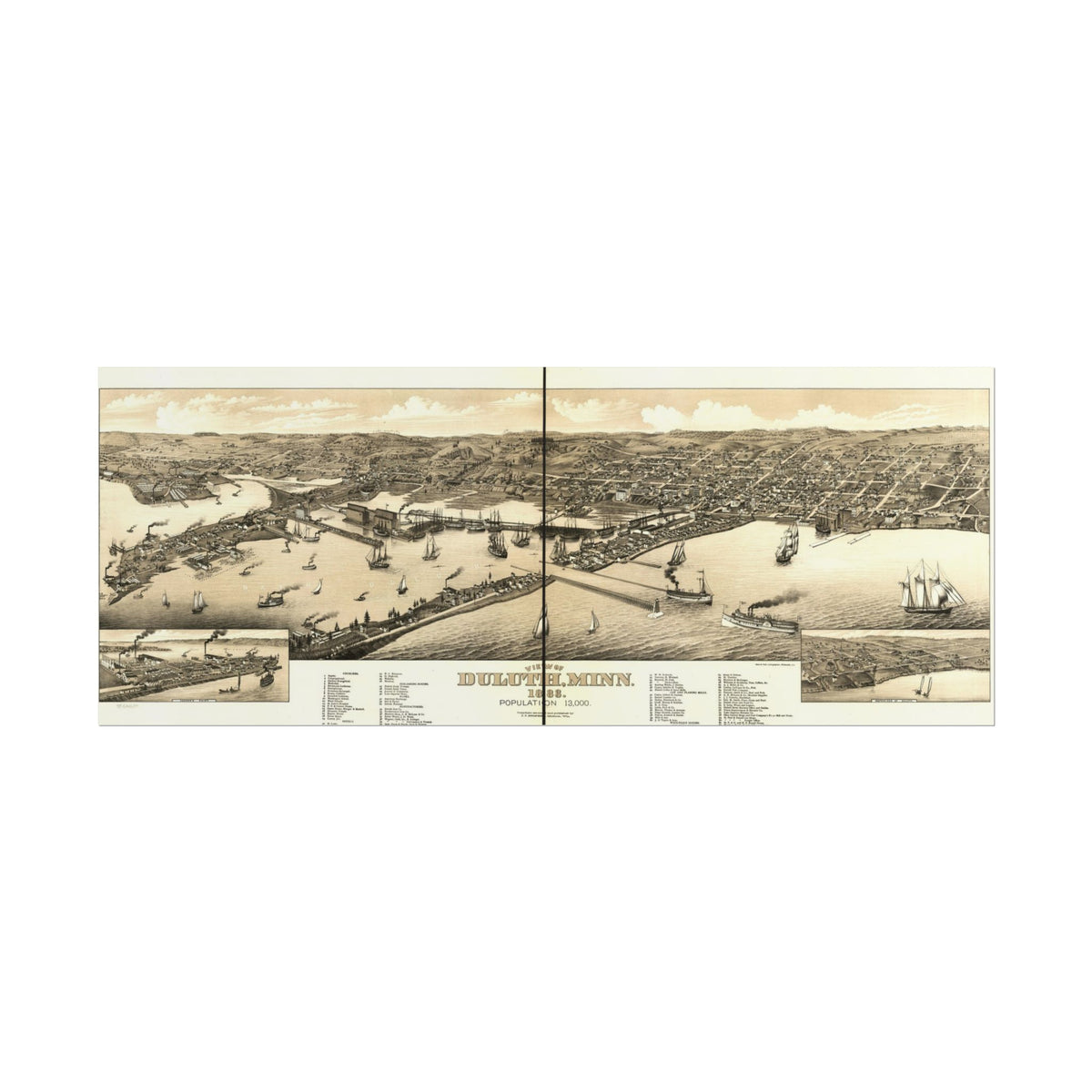 Duluth, Minnesota 1883 — Bird's-Eye View Map Print