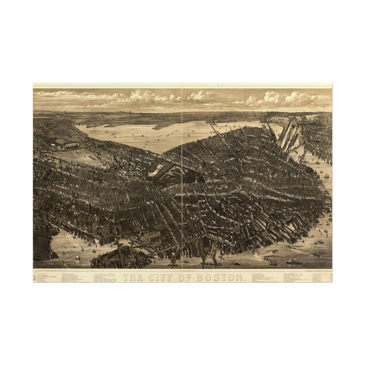 Boston, Massachusetts 1879 — Bird's-Eye View Map Print