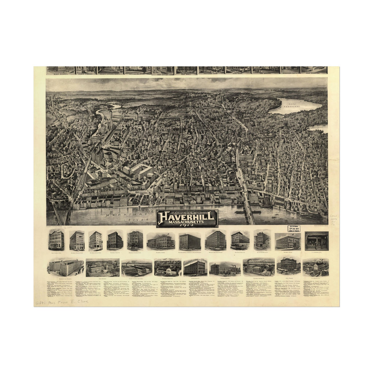 Haverhill, Massachusetts 1914 — Bird's-Eye View Map Print