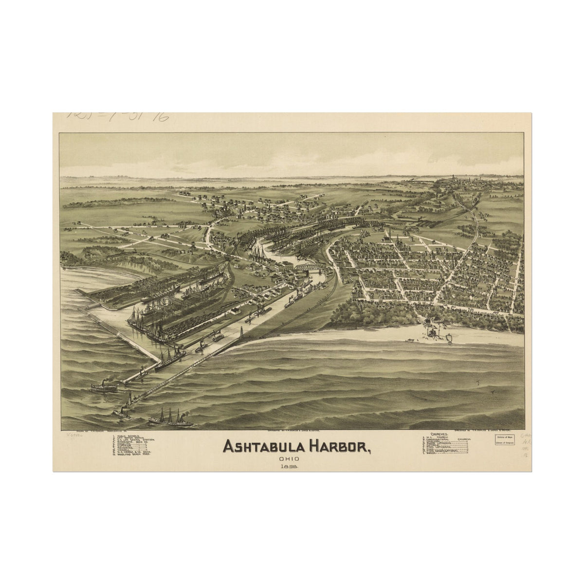 Ashtabula, Ohio 1896 — Bird's-Eye View Map Print