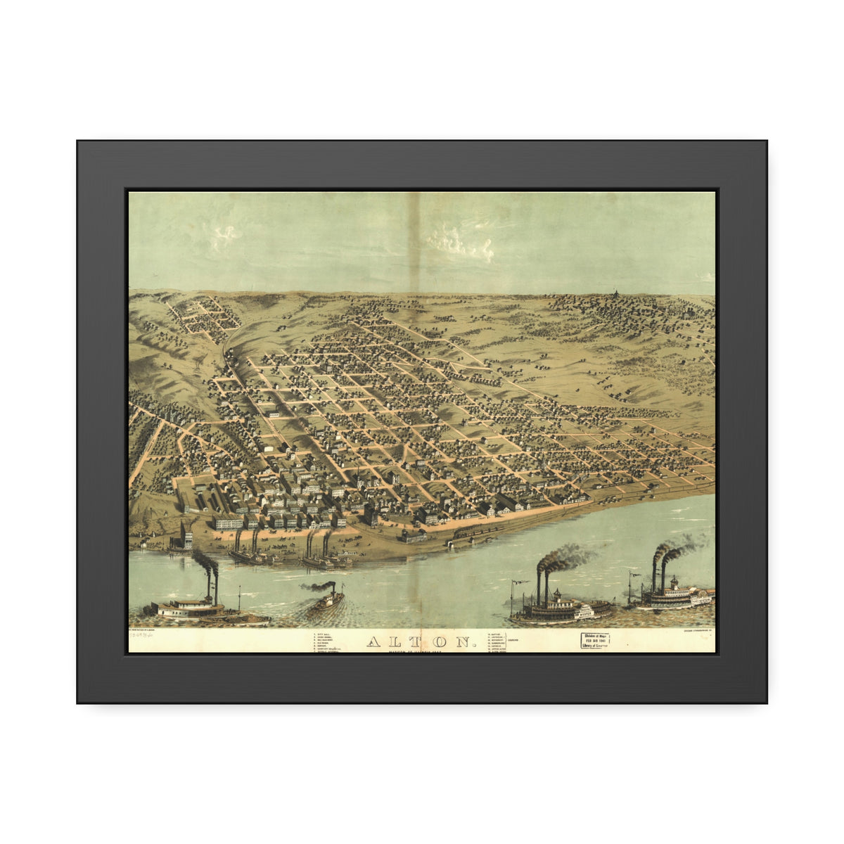 Alton, Illinois 1867 — Framed Bird's-Eye View Map