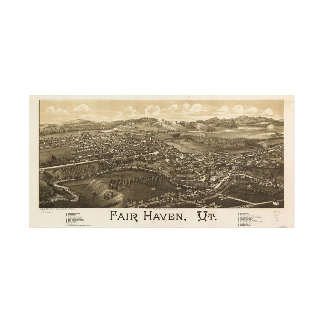Fair Haven, Vermont 1886 — Bird's-Eye View Map Print