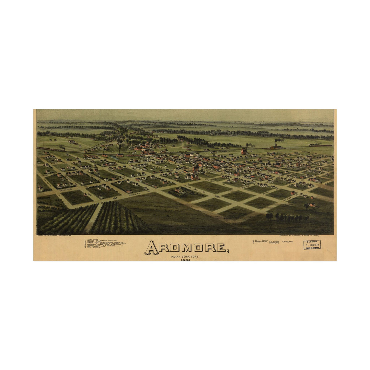 Ardmore, Oklahoma 1891 — Bird's-Eye View Map Print