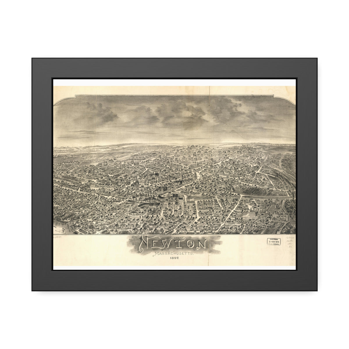 Newton, Massachusetts 1897 — Framed Bird's-Eye View Map