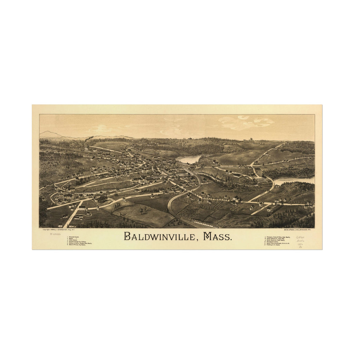 Baldwinville, Massachusetts 1886 — Bird's-Eye View Map Print