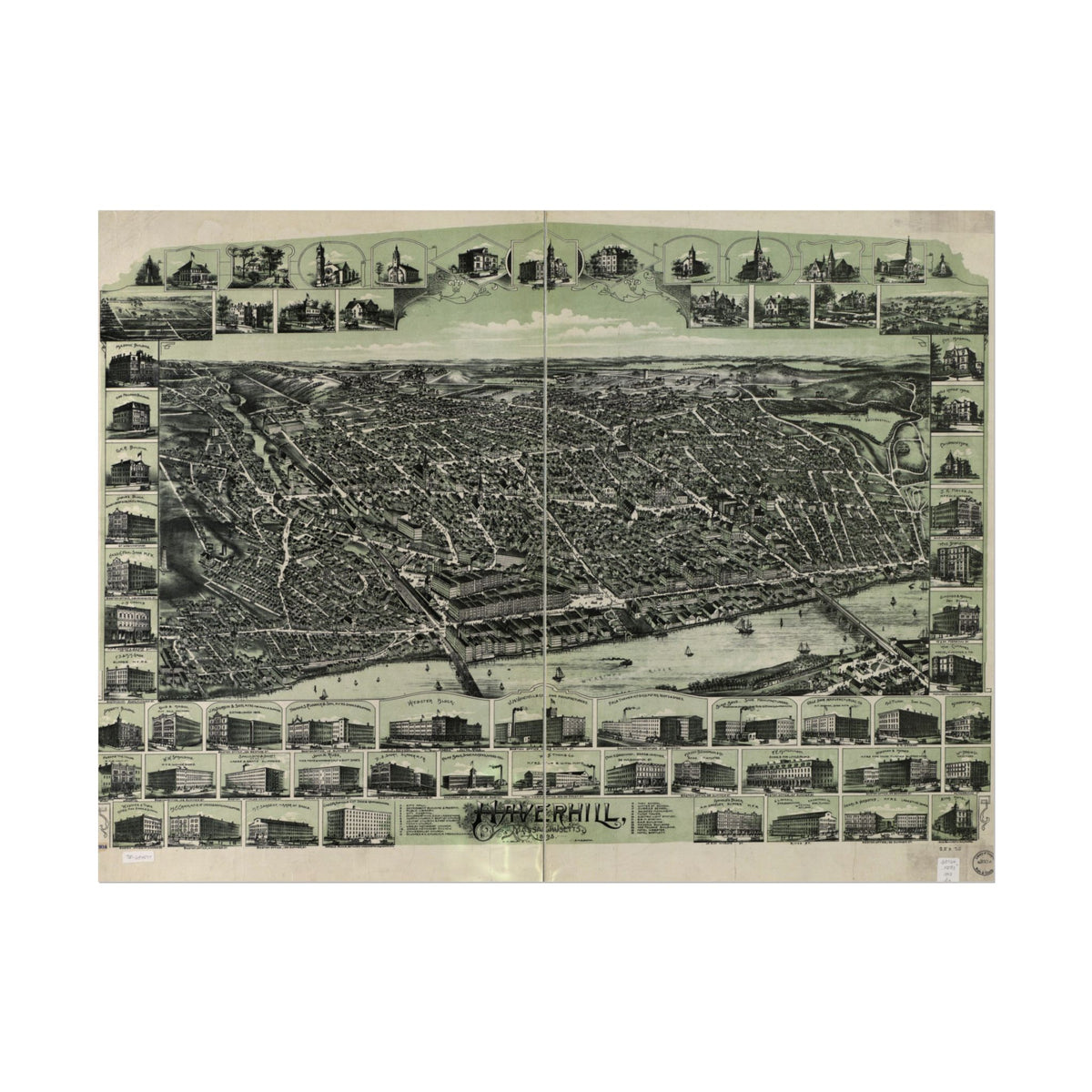 Haverhill, Massachusetts 1893 — Bird's-Eye View Map Print