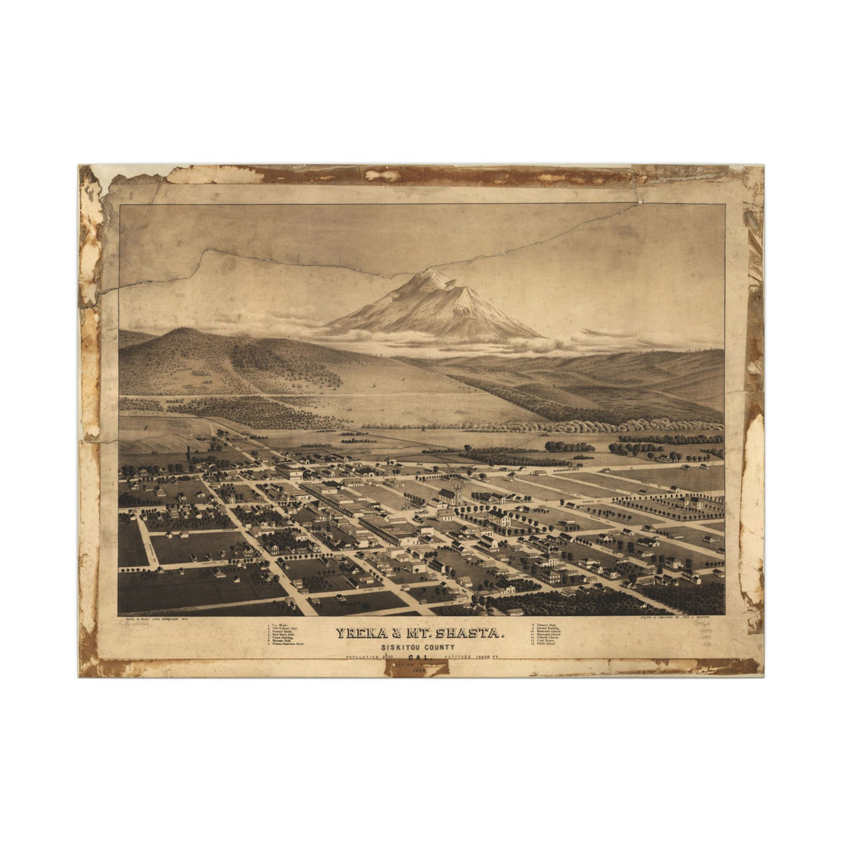 Yreka, California 1884 — Bird's-Eye View Map on Canvas
