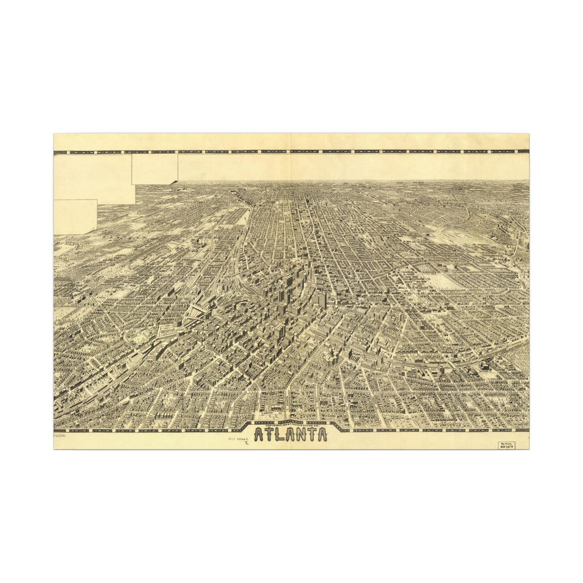 Atlanta, Georgia 1919 — Bird's-Eye View Map on Canvas